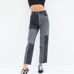 Two-Tone Black High Waisted Straight Leg Jeans